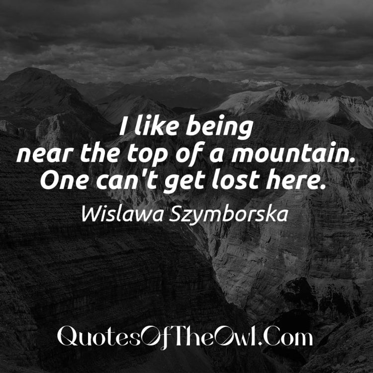I Like Being Near the Top of a Mountain. One Can't Get Lost Here. - Wislawa Szymborska