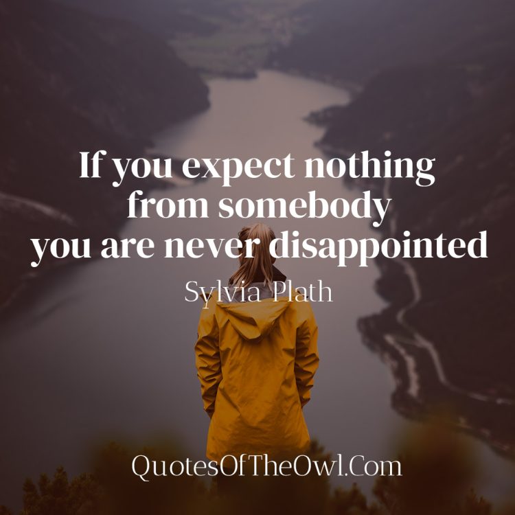 If you expect nothing from somebody you are never disappointed - Sylvia Plath Quote Meaning