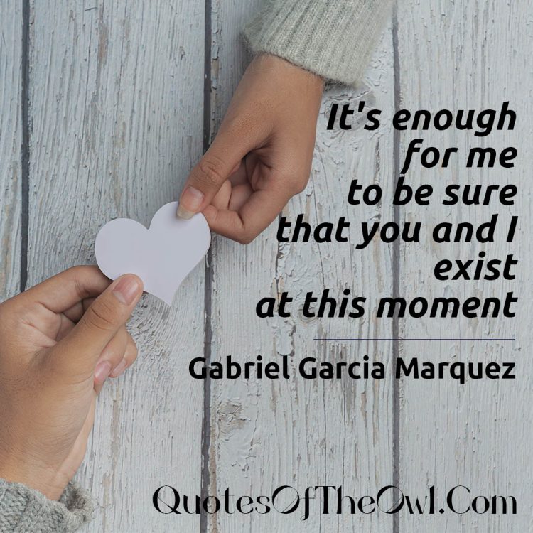 It's enough for me to be sure that you and I exist at this moment - Gabriel Garcia Marquez Quote Meaning Explained