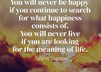 You will never be happy if you continue to search for what happiness consists of You will never live if you are looking for the meaning of life - Albert Camus Quote Meaning