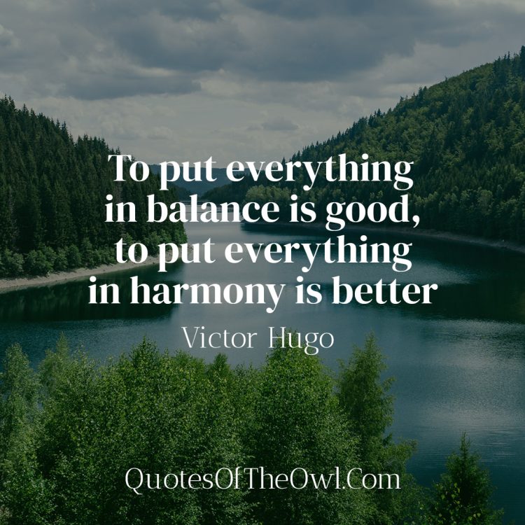 To put everything in balance is good, to put everything in harmony is better - Victor Hugo Quote Meaning