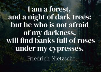I am a forest, and a night of dark trees but he who is not afraid of my darkness will find banks full of roses under my cypresses - Friedrich Nietzche