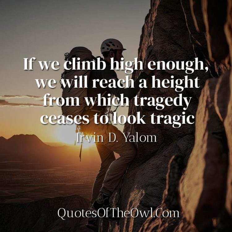 If we climb high enough, we will reach a height from which tragedy ceases to look tragic - Irvin Yalom