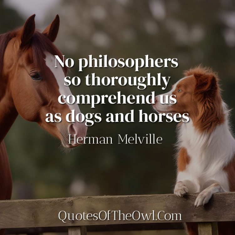 No philosophers so thoroughly comprehend us as dogs and horses - Herman Melville