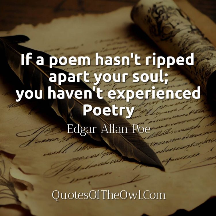 If a poem hasn't ripped apart your soul; you haven't experienced poetry - Edgar Allan Poe