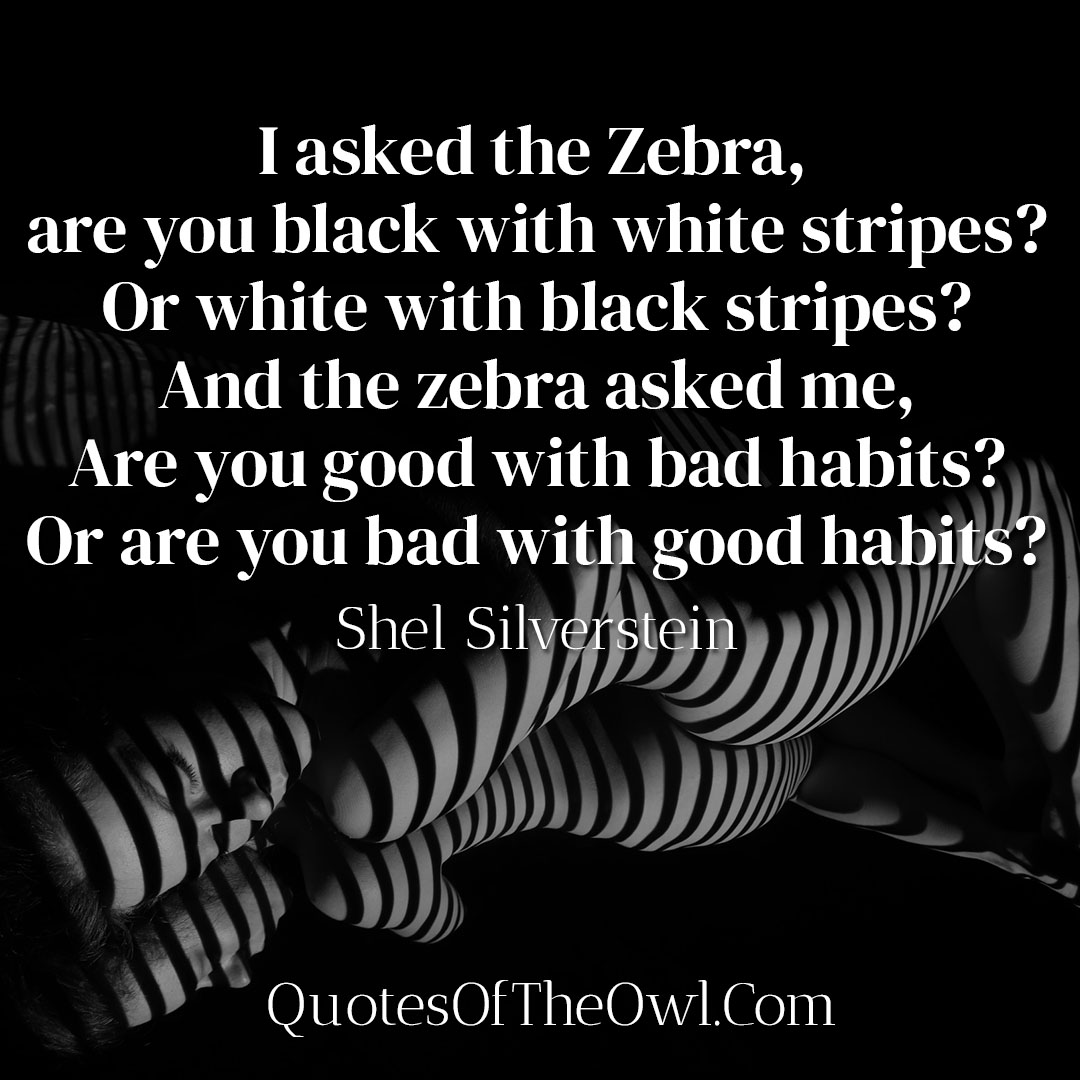 I asked the Zebra, are you black with white stripes? Or white with black stripes? – Shel Silverstein