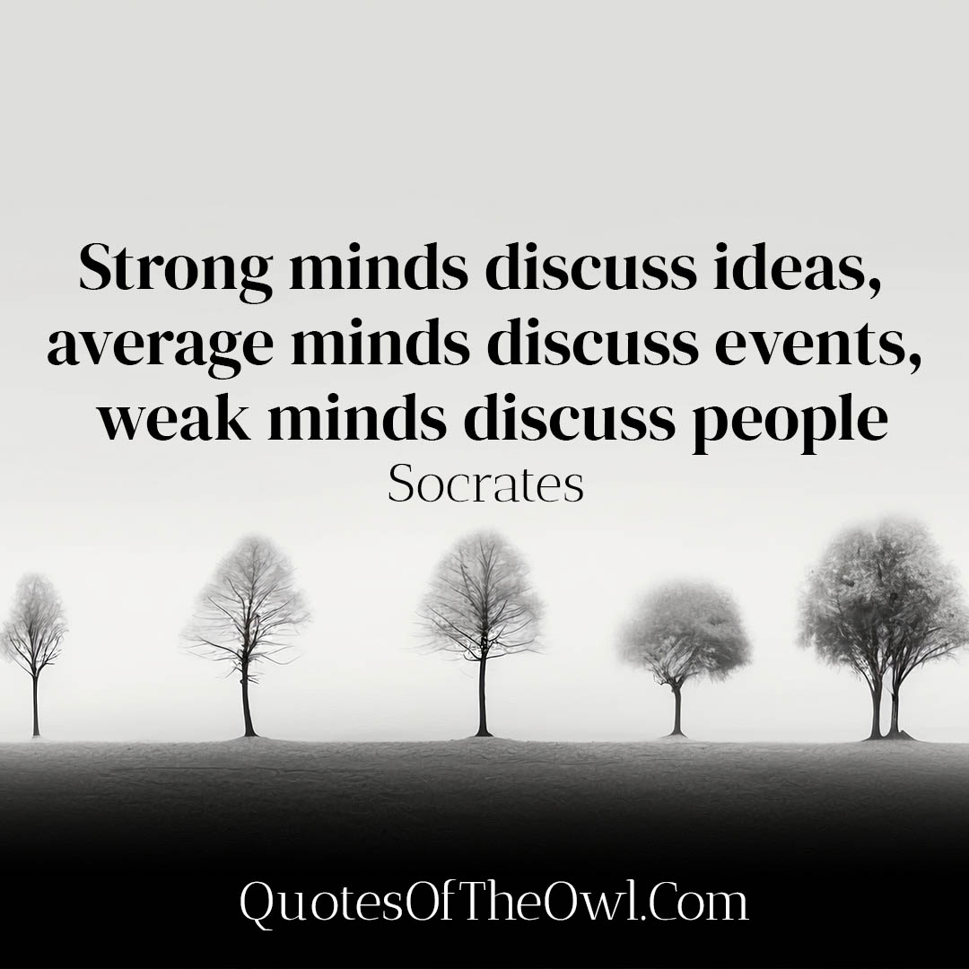 Strong minds discuss ideas, average minds discuss events, weak minds discuss people - Socrates Quote Meaning