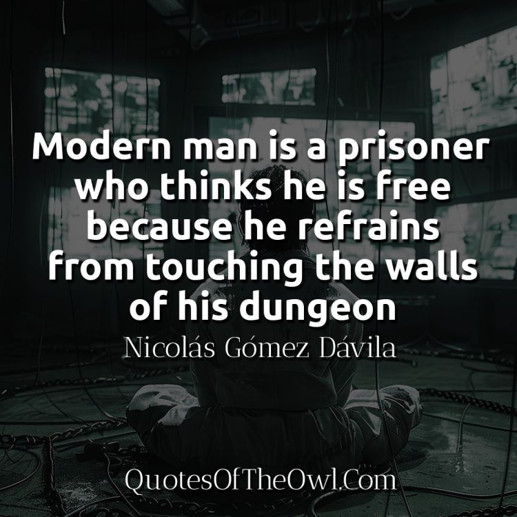 Modern man is a prisoner who thinks he is free because he refrains from touching the walls of his dungeon - Davila Quote Meaning