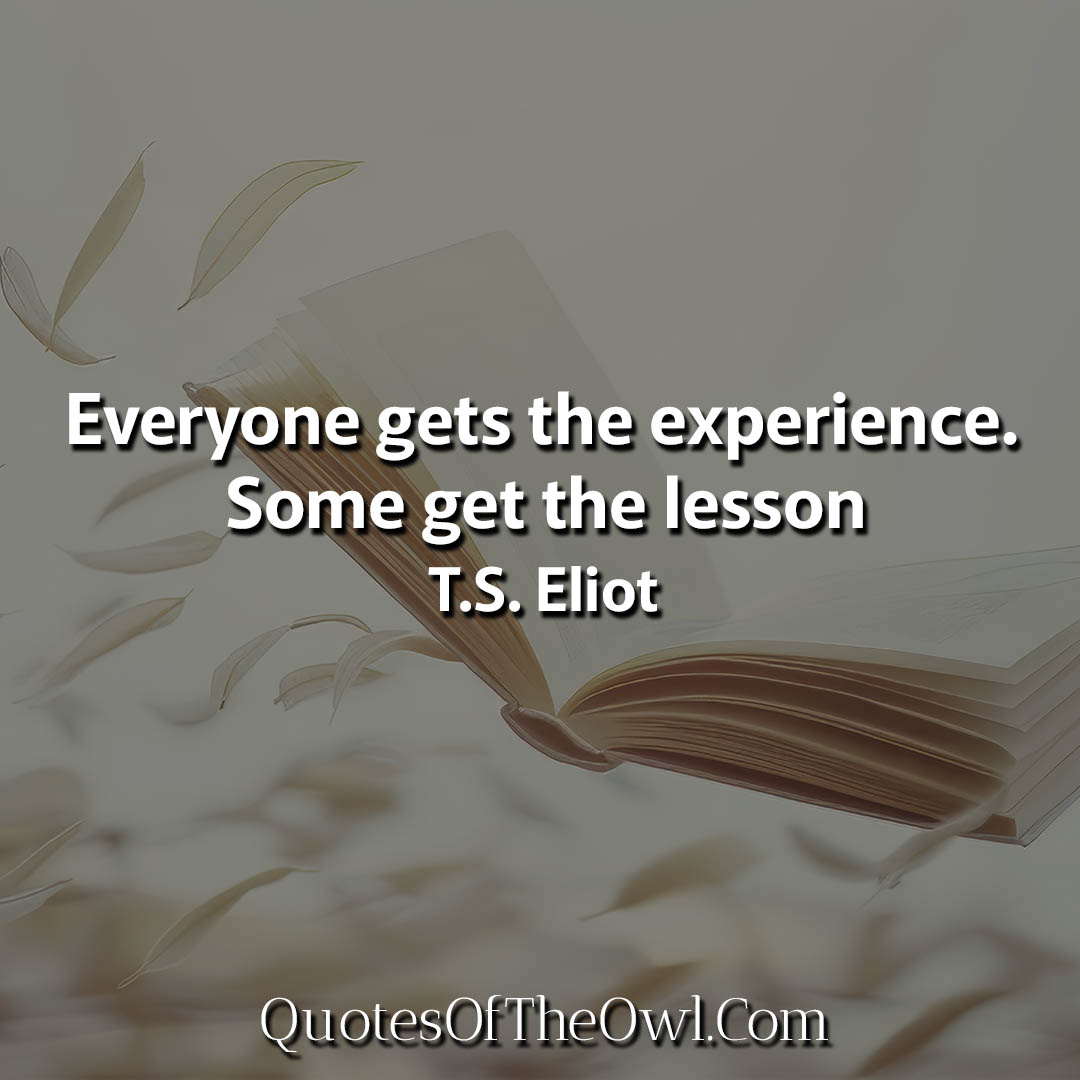Everyone gets the experience Some get the lesson Eliot Quotes